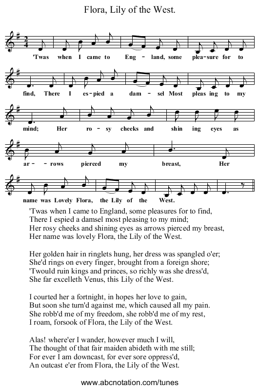 Flora, Lily of the West. - staff notation