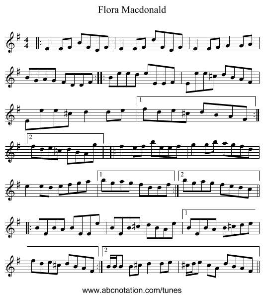 Flora Macdonald - staff notation