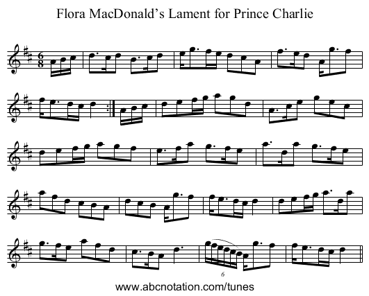 Flora MacDonald’s Lament for Prince Charlie - staff notation