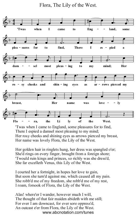 Flora, The Lily of the West. - staff notation