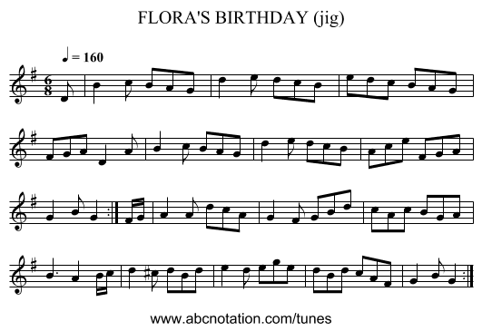 FLORA'S BIRTHDAY (jig) - staff notation