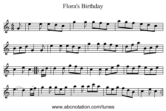 Flora's Birthday - staff notation