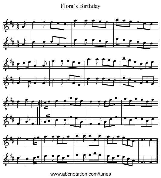 Flora’s Birthday - staff notation