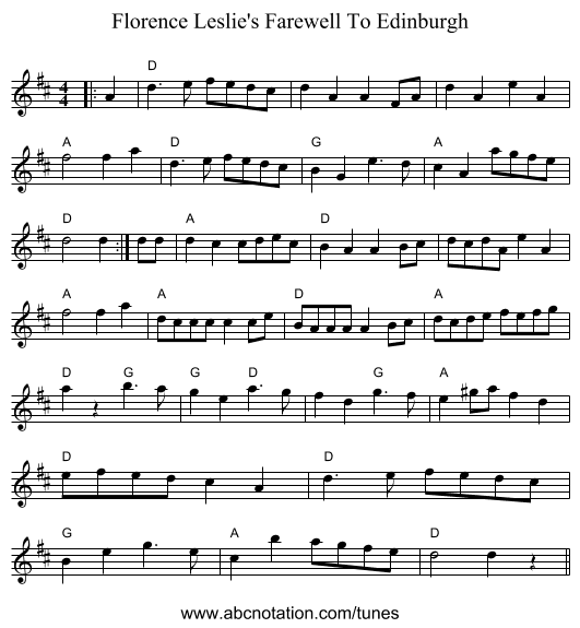 Florence Leslie's Farewell To Edinburgh - staff notation