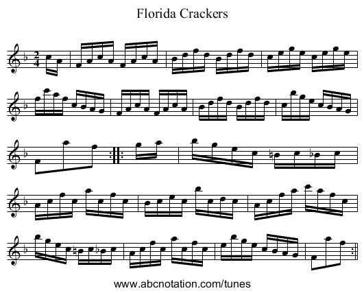 Florida Crackers - staff notation