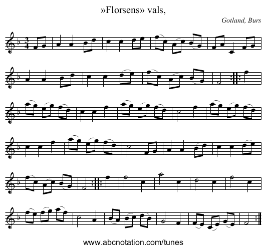 »Florsens» vals, - staff notation