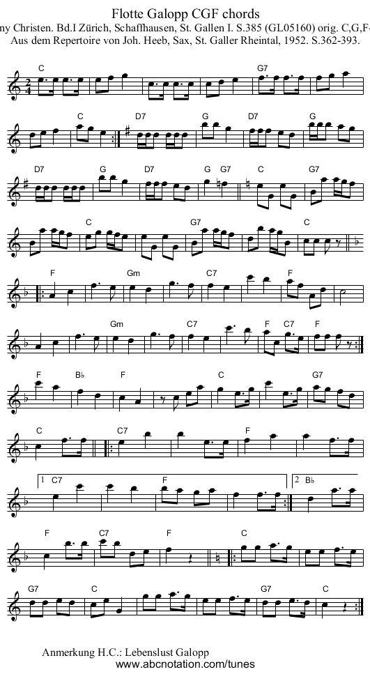 Flotte Galopp CGF chords - staff notation