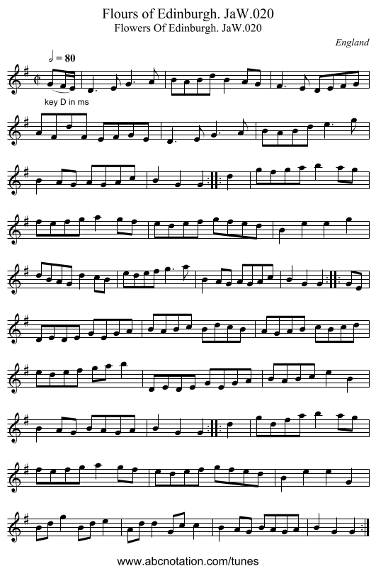 Flours of Edinburgh. JaW.020 - staff notation