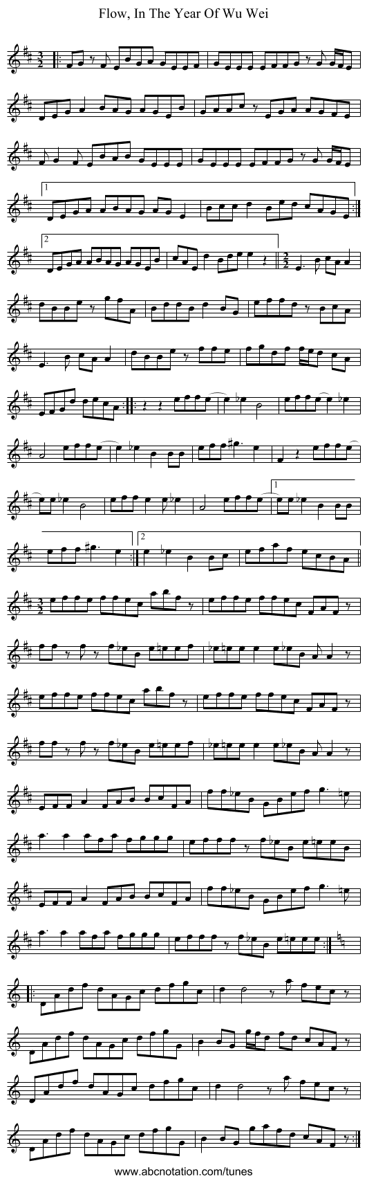 Flow, In The Year Of Wu Wei - staff notation