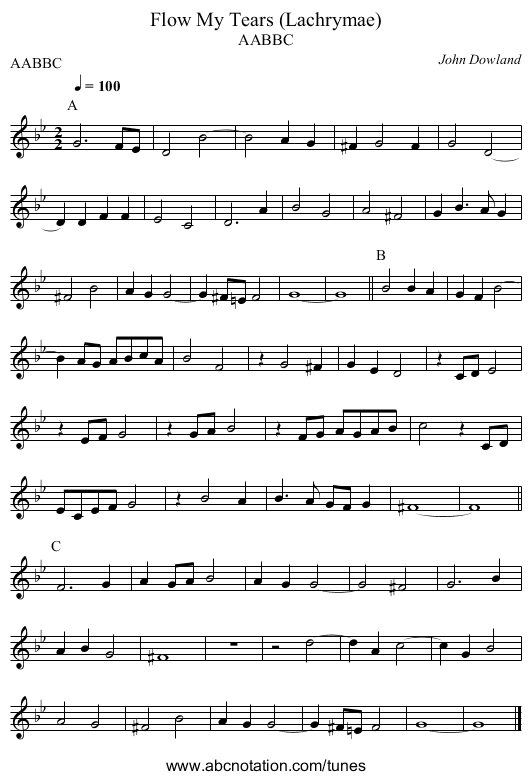 Flow My Tears (Lachrymae) - staff notation