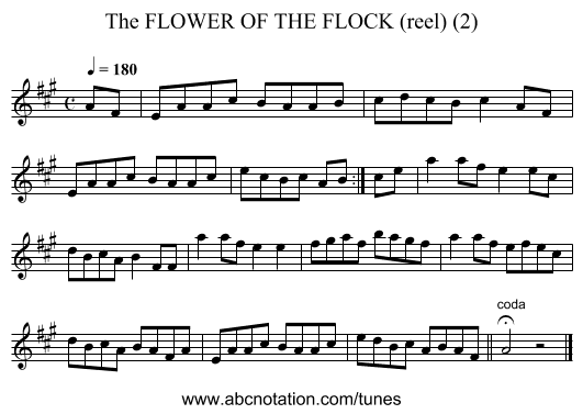 FLOWER OF THE FLOCK (reel) (2), The - staff notation