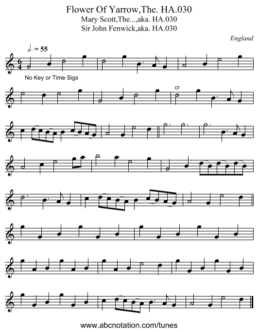 Flower Of Yarrow,The. HA.030 - staff notation