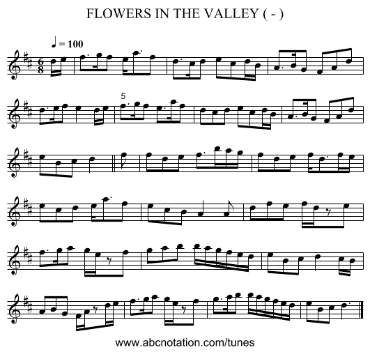 FLOWERS IN THE VALLEY ( - ) - staff notation