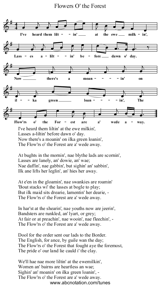 Flowers O' the Forest - staff notation