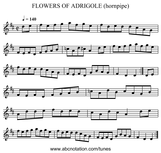 FLOWERS OF ADRIGOLE (hornpipe) - staff notation