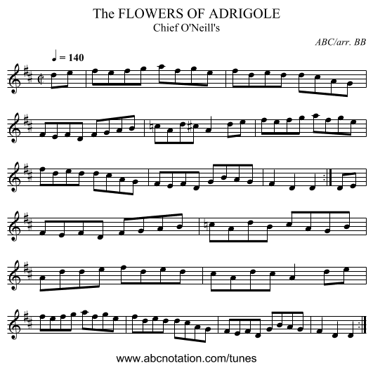 FLOWERS OF ADRIGOLE, The - staff notation