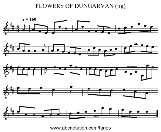 FLOWERS OF DUNGARVAN (jig) - staff notation