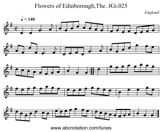 Flowers of Edinborough,The. JGi.025 - staff notation