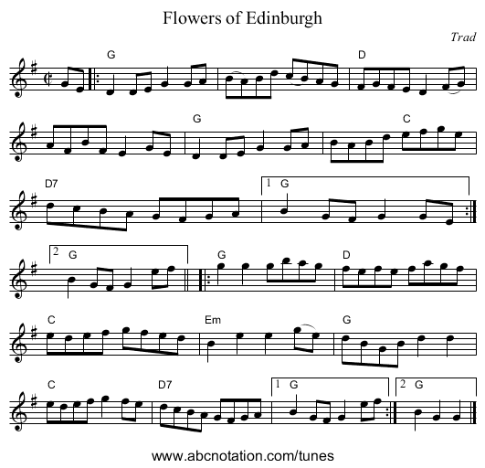 Flowers of Edinburgh - staff notation