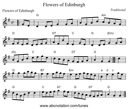 Flowers of Edinburgh - staff notation