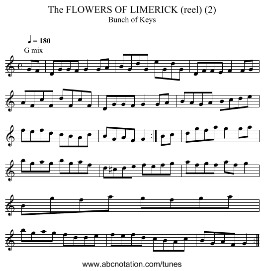 FLOWERS OF LIMERICK (reel) (2), The - staff notation