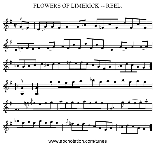 FLOWERS OF LIMERICK -- REEL. - staff notation
