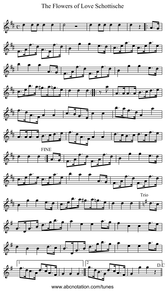 Flowers of Love Schottische, The - staff notation