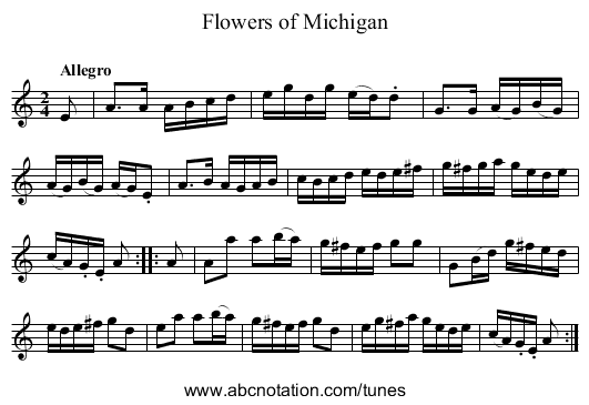 Flowers of Michigan - staff notation