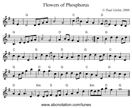 Flowers of Phosphorus - staff notation