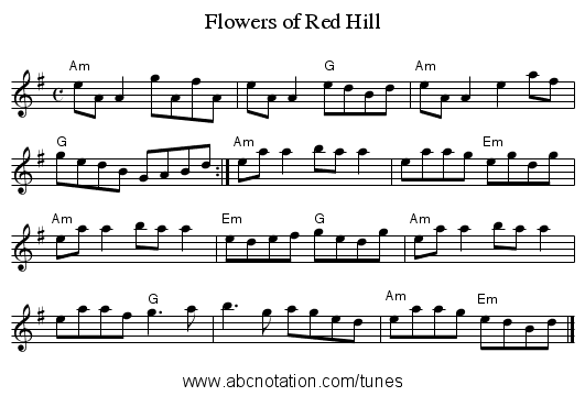 Flowers of Red Hill - staff notation