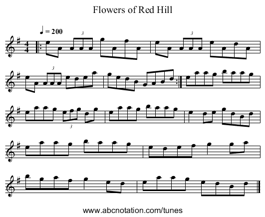 Flowers of Red Hill - staff notation