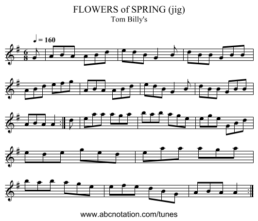 FLOWERS of SPRING (jig) - staff notation