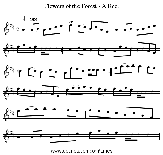 Flowers of the Forest - A Reel - staff notation