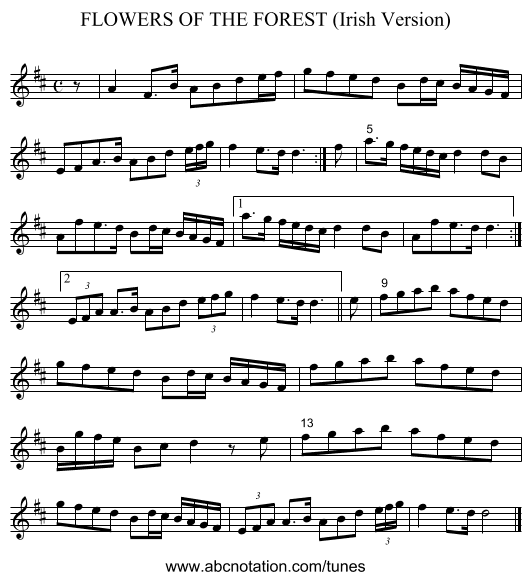 FLOWERS OF THE FOREST (Irish Version) - staff notation