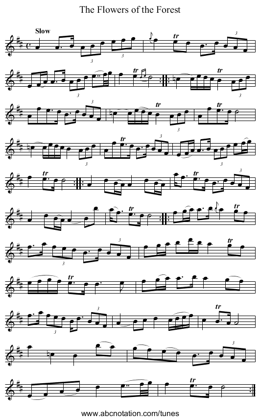 Flowers of the Forest, The - staff notation