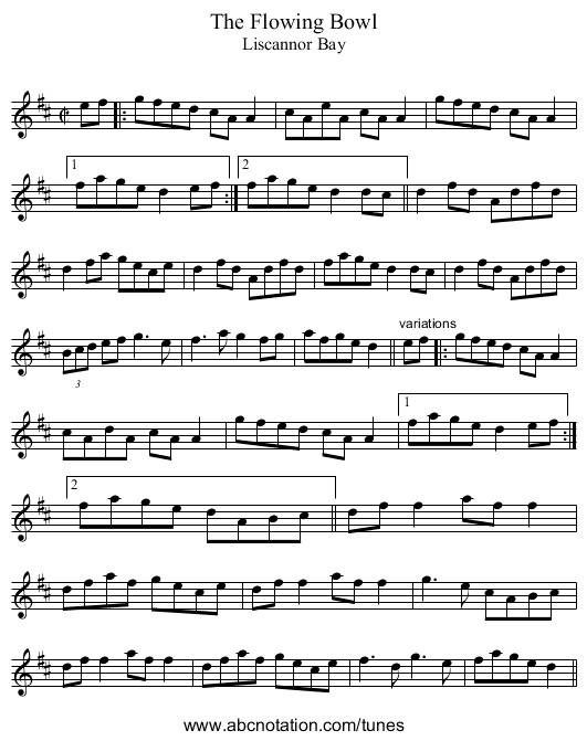 Flowing Bowl, The - staff notation
