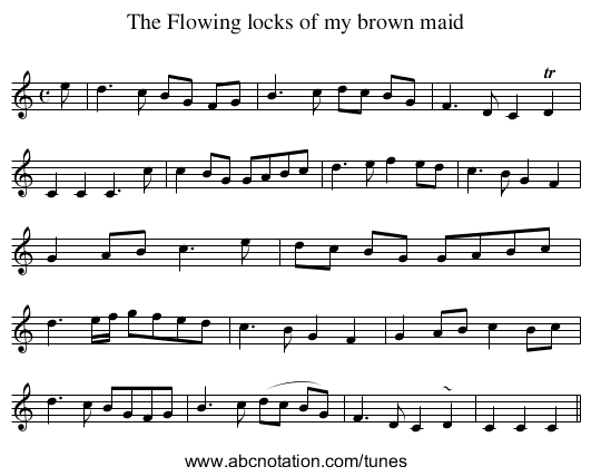 Flowing locks of my brown maid, The - staff notation