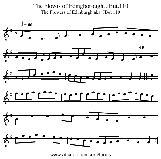Flowis of Edingborough. JBut.110, The - staff notation