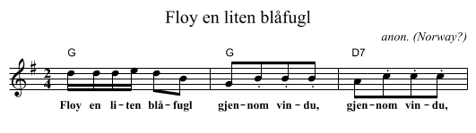 Fl&oslash;y en liten bl&aring;fugl - staff notation