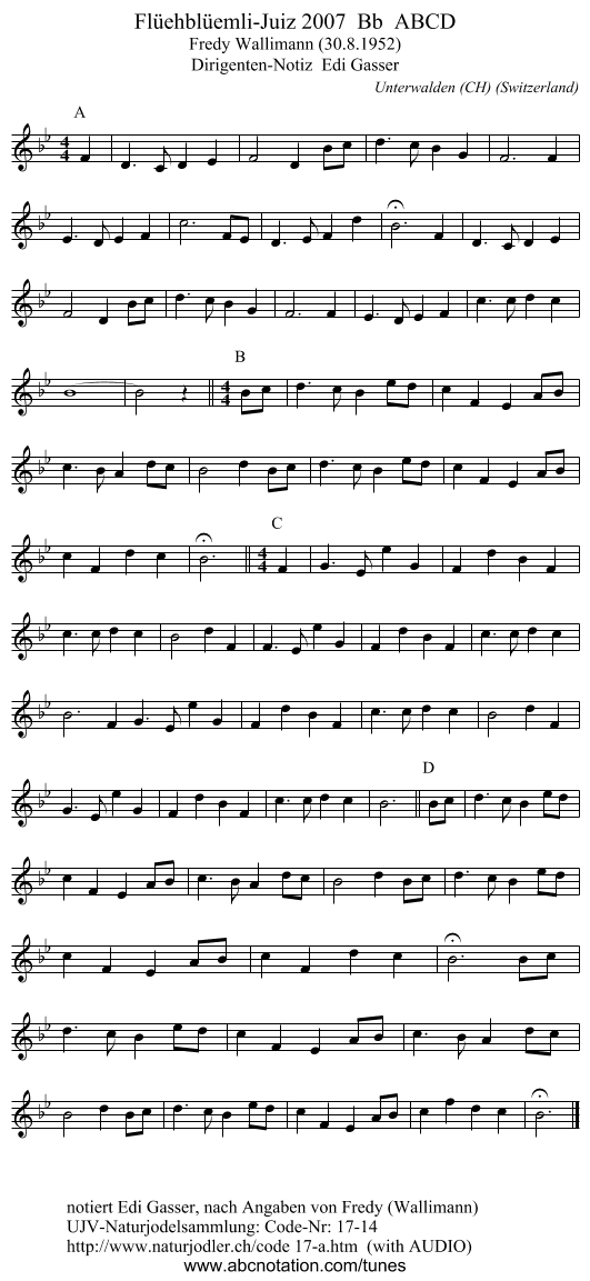 Flüehblüemli-Juiz 2007 Bb ABCD - staff notation