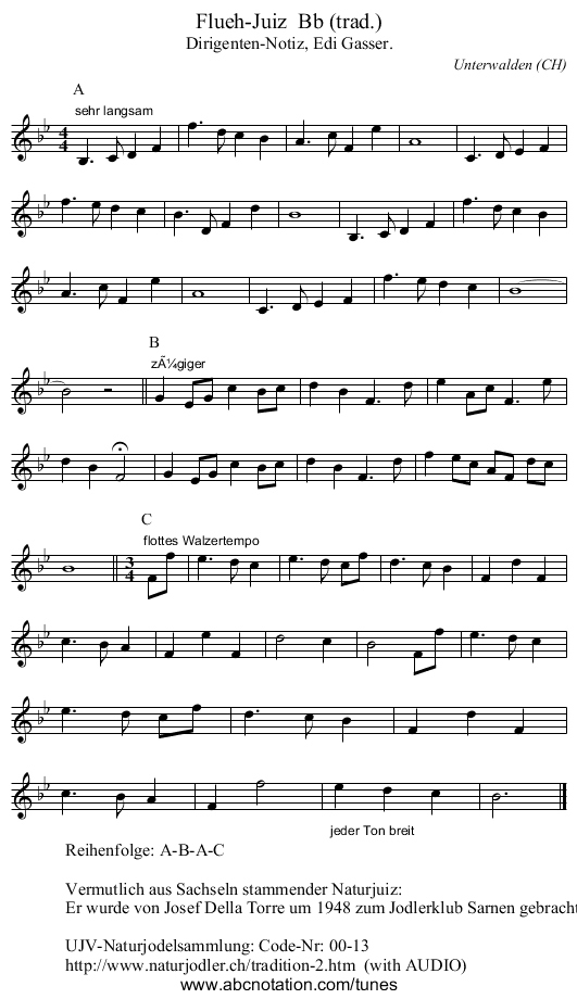 Flueh-Juiz  Bb (trad.) - staff notation