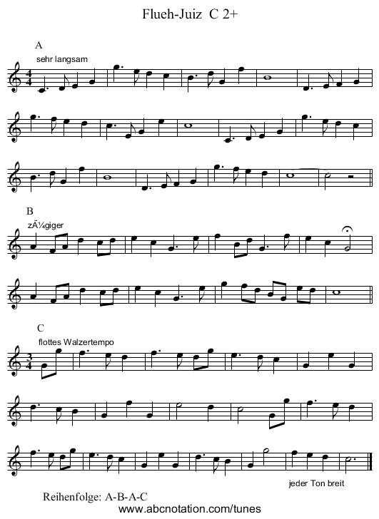 Flueh-Juiz  C 2+ - staff notation