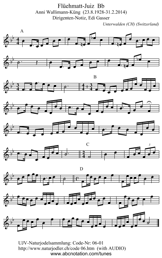 Flüehmatt-Juiz  Bb - staff notation