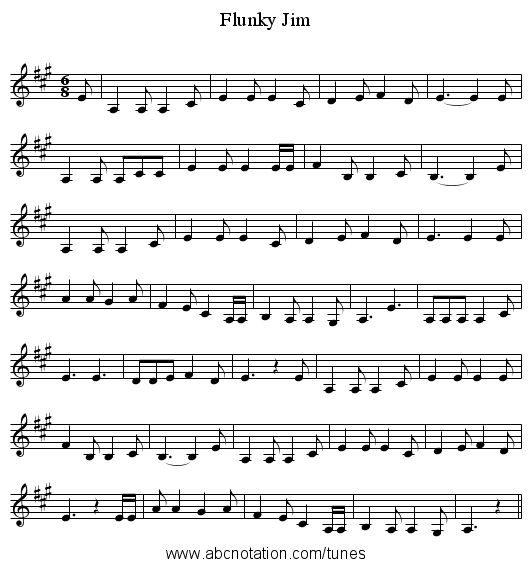 Flunky Jim - staff notation