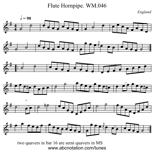 Flute Hornpipe. WM.046 - staff notation