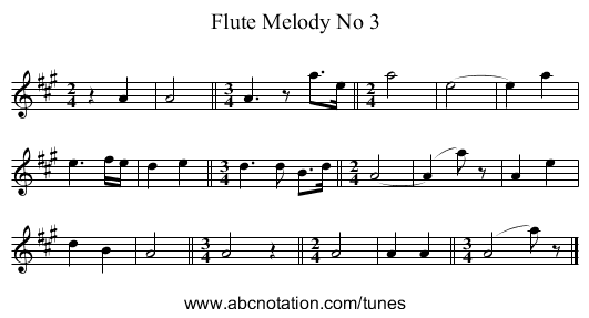 Flute Melody No 3 - staff notation