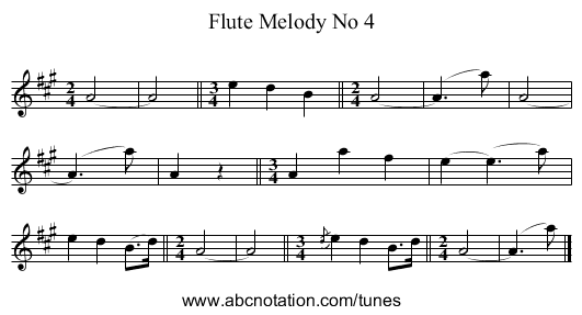 Flute Melody No 4 - staff notation