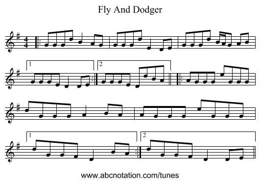 Fly And Dodger - staff notation