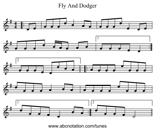 Fly And Dodger - staff notation
