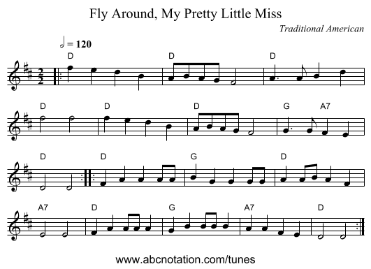 Fly Around, My Pretty Little Miss - staff notation